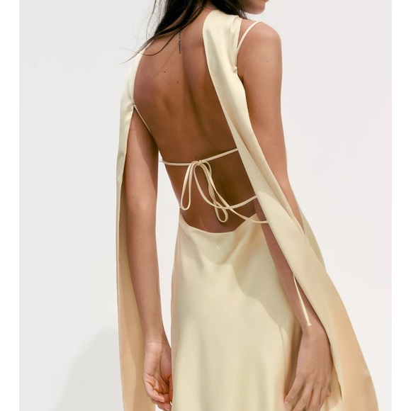 Zara butter yellow SATIN EFFECT FOULARD DRESS - Picture 5 of 14